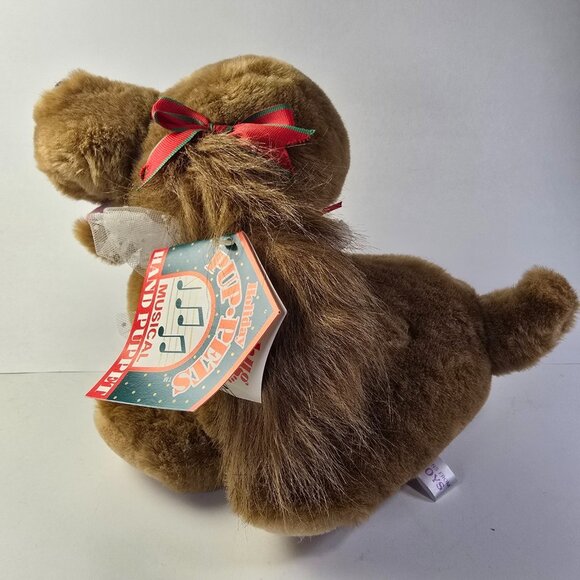 Vintage Puppy Dog Plush Puppet Christmas Stuffed Animal Pup-Pets Brown Bows READ - Picture 6 of 16